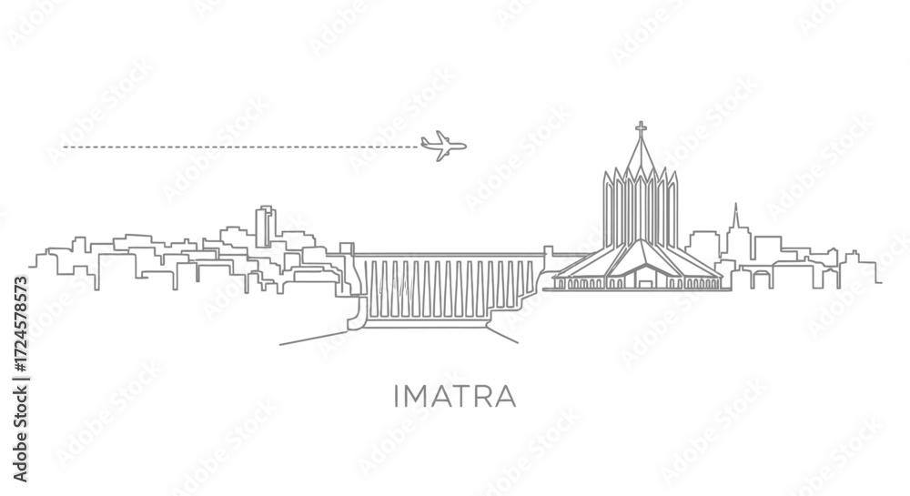 Fototapeta premium Imatra Skyline Landmark Minimalist Line Art with Airplane