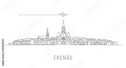 Eken?s Finland Skyline with Airplane and Churches