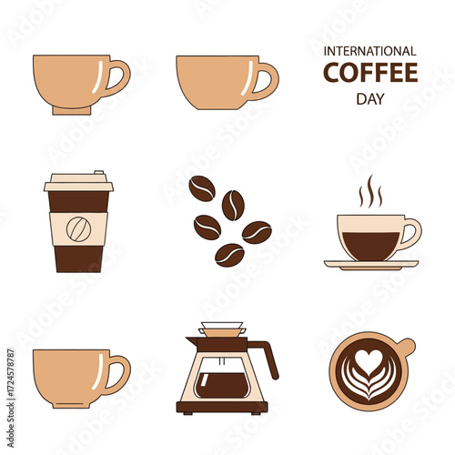 International Coffee Day Celebration with Coffee Cups and Beans