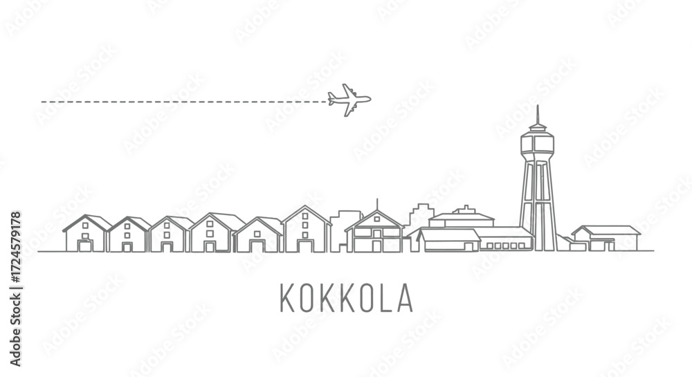 Fototapeta premium Kokkola City Skyline with Airplane Silhouette