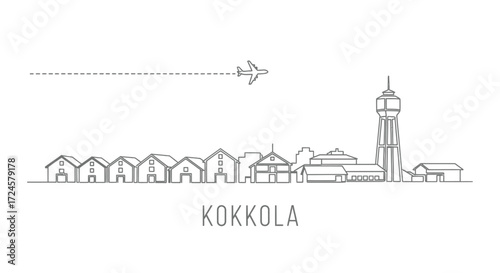 Kokkola City Skyline with Airplane Silhouette