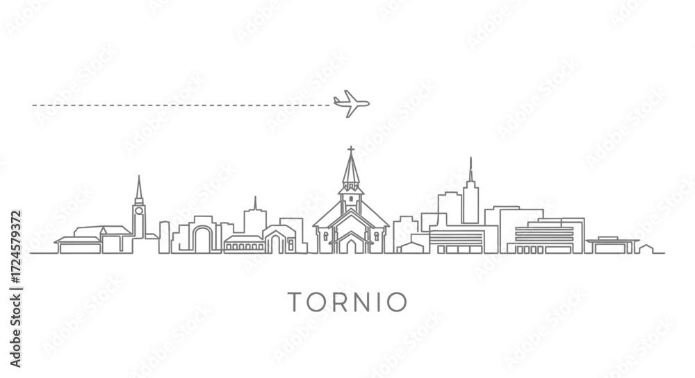 Obraz premium Tornio Finland City Skyline with Airplane Icon