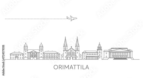 Orimattila Skyline with Airplane and Dashed Line