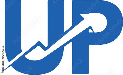 Blue UP logo with upward arrow representing growth and progress in business.