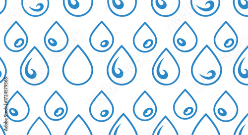Blue water drops pattern repeating on white background.