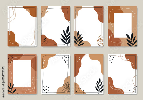 Boho style abstract art cards with blank space for text.