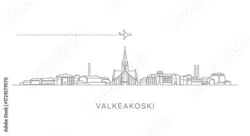 Valkeakoski Skyline with Airplane Silhouette