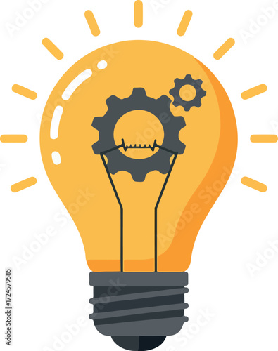 Bright idea concept with gears inside a lightbulb representing innovation.