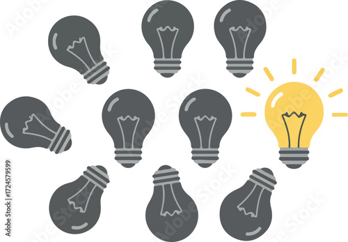 Bright Idea Concept with Illuminated Light Bulb and Others.