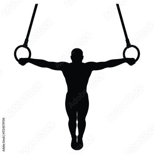 Gymnast silhouette performing on rings