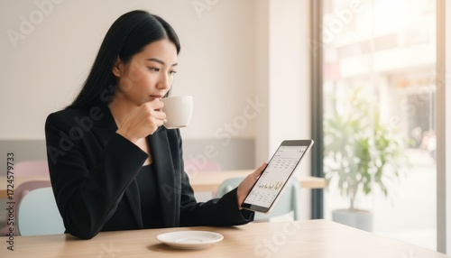 Morning coffee break cafeteria digital work bright environment relaxed view