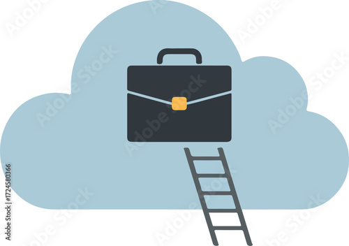 Business briefcase on cloud with ladder representing career growth.