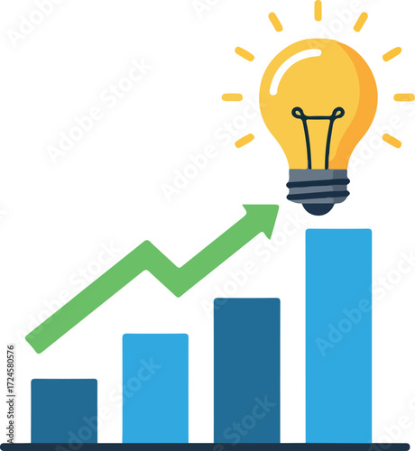 Business growth idea represented by graph and light bulb.