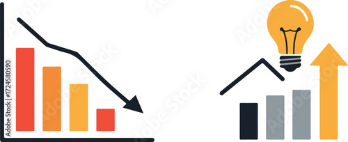 Business idea concept with graphs and light bulb.