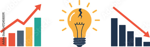 Business idea concept with growth and decline charts.