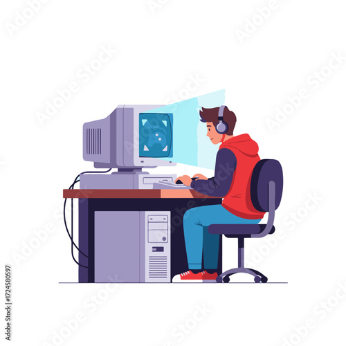 2D flat vector illustration of Gilpy Teen Internet Café
