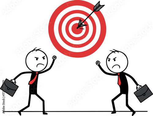 Business rivals compete for the target aiming for success and achievement.