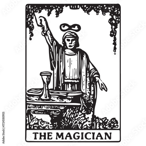 Powerful Magician Tarot Card, Manifestation Symbol, Vintage Esoteric Magic Art