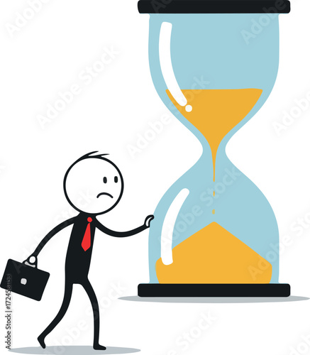 Businessman facing time running out with hourglass concept.