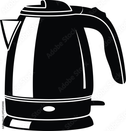 Black electric kettle for boiling water, kitchen appliance, beverage