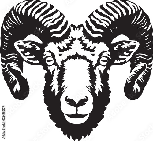 Majestic Ram Silhouette: A bold silhouette of a ram's head, featuring impressive curled horns and a strong, masculine presence. Evoking power and the untamed spirit of the wild.