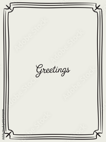 Elegant greetings card design featuring decorative border and script typography on cream background