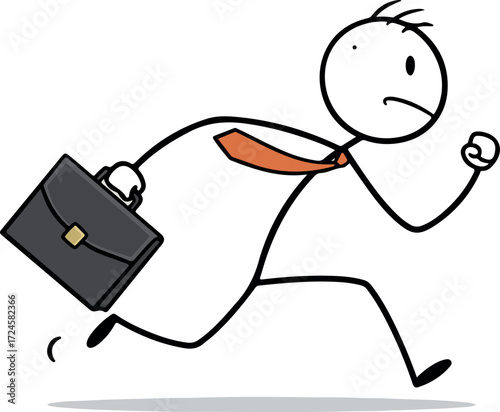 Businessman running late with briefcase urgent work deadline.