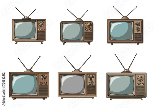 A collection of vintage television sets with unique designs and features.