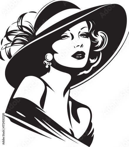 Elegant Woman with a Hat: A stylish woman in a large hat exudes timeless elegance and sophistication.