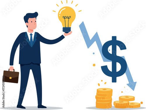 Businessman with an idea and financial downturn concept.