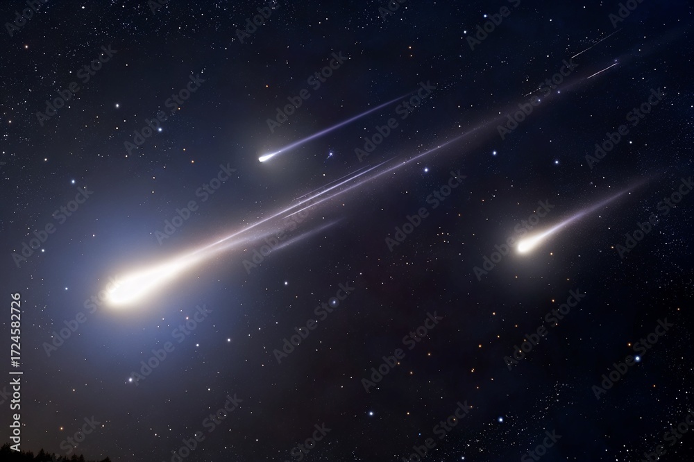 Fototapeta premium Bright Shooting Stars and Meteor Shower in Deep Space.