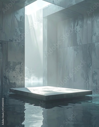 Concrete platform in a light-filled interior