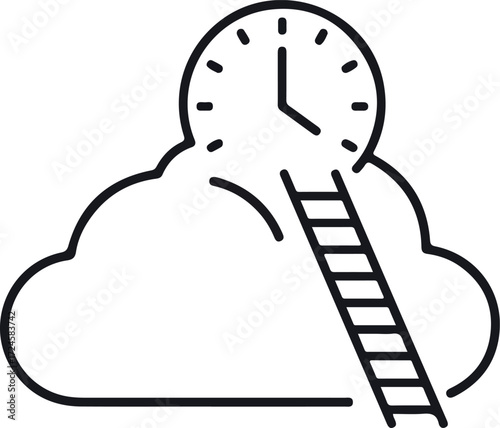 Clock on cloud with ladder represents time management and goals.