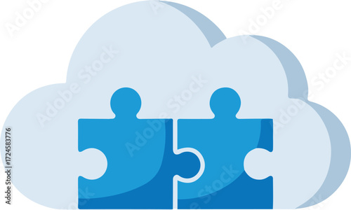 Cloud computing concept with two puzzle pieces representing integration and connection.