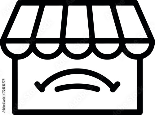 Closed shop icon with downward arrows indicating business failure and economic downturn.