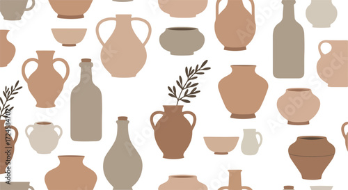 Collection of various pottery vases and bowls in different shapes and sizes.