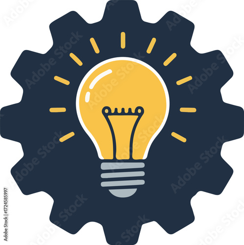 Creative lightbulb idea inside gear represents innovation and technology.