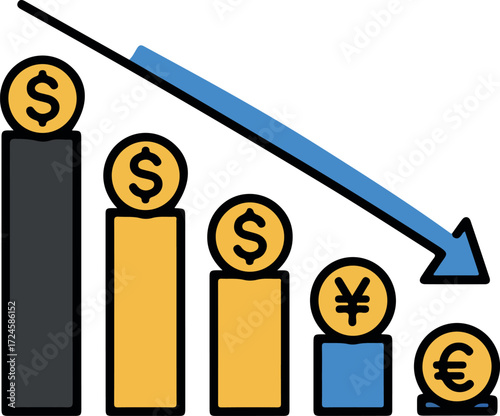 Currency devaluation chart showing financial decline and economic instability.