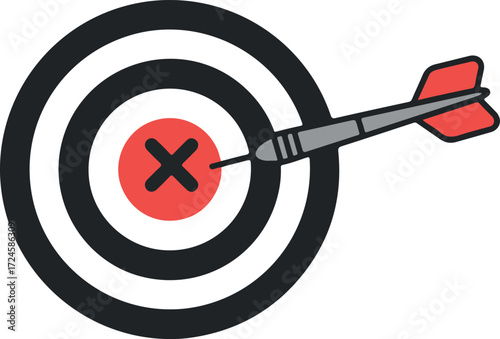 Dart hits the bullseye achieving the target perfect aim success concept.