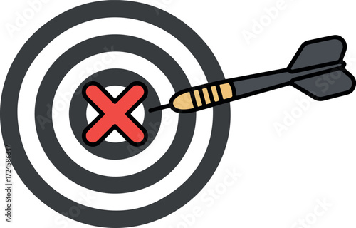 Dart hits the bullseye target representing accuracy and precision.