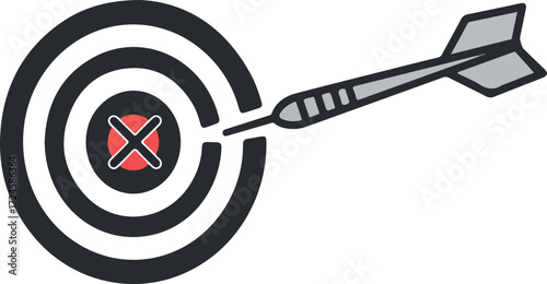 Dart hitting the bullseye target achieving precision and accuracy in sports.