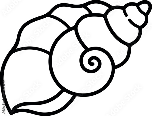 Detailed black and white illustration of a spiral seashell on white background.