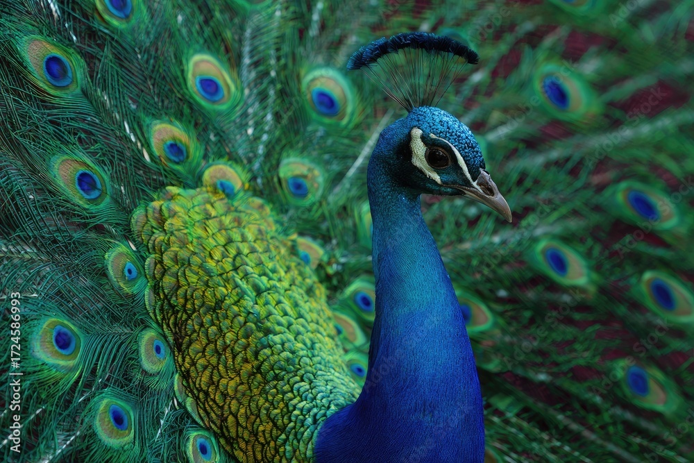 Obraz premium Close-up of a peacock with vibrant plumage
