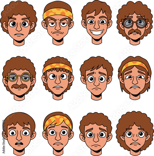 Diverse collection of cartoon faces showcasing various emotions and expressions 1.