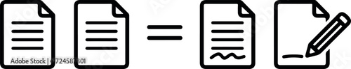 Document transformation and editing process illustrated with symbols.