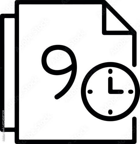 Document with the number nine and a clock indicating the time.