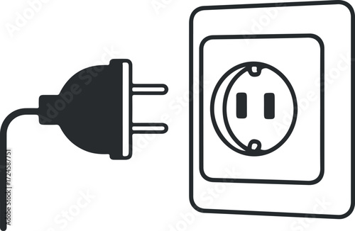 Electrical plug and socket illustration showing power connection and energy.