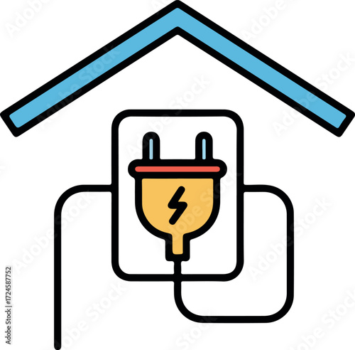 Electrical outlet with plug and house roof symbol representing energy.
