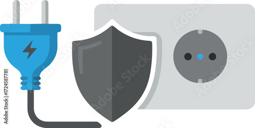 Electrical safety concept with plug shield and socket protection.