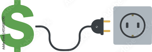 Electricity cost concept with dollar sign and power outlet 1.